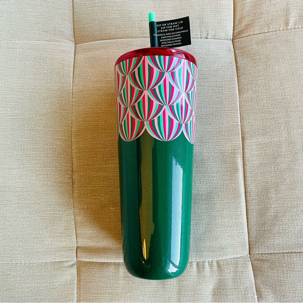 NWT Starbucks Pink and Green Sip or Straw Lid Tumbler, 24oz